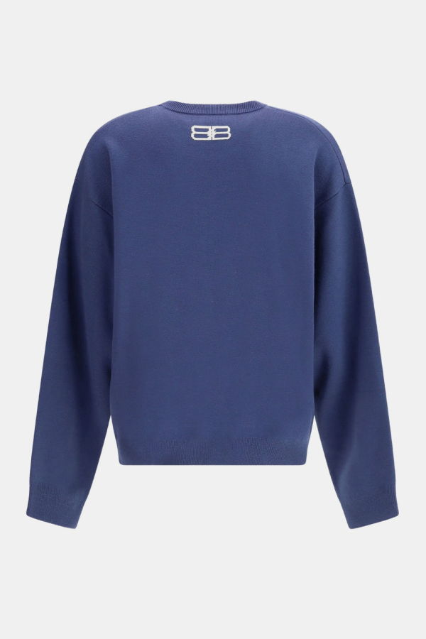 Balenciaga Navy Jacquard Crewneck Sweater - Navy/Grey
