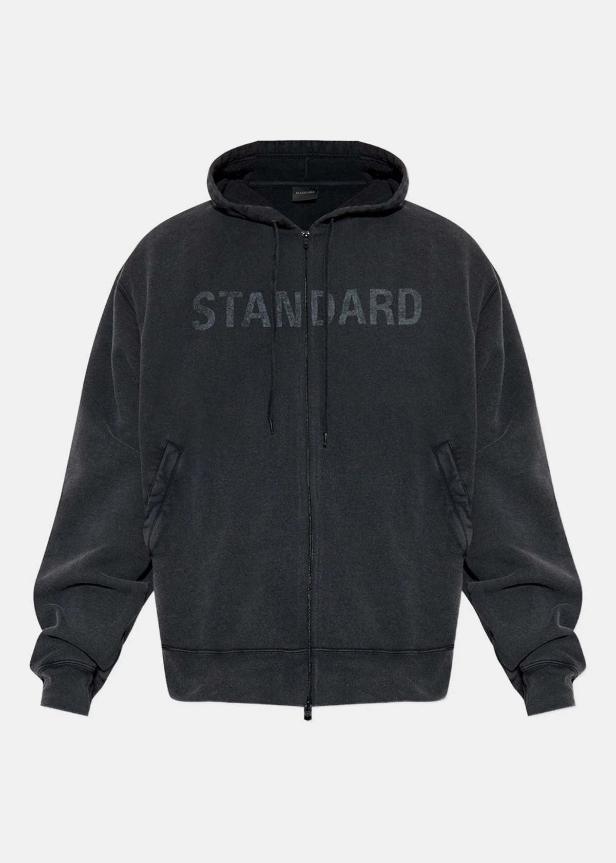 Balenciaga Washed Black Standard Oversized Zip Up Hoodie - Faded Washed Black - Image 1 of 4