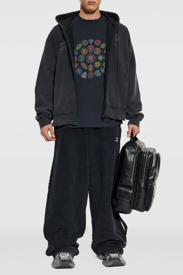 Balenciaga Washed Black Standard Oversized Zip Up Hoodie - Faded Washed Black