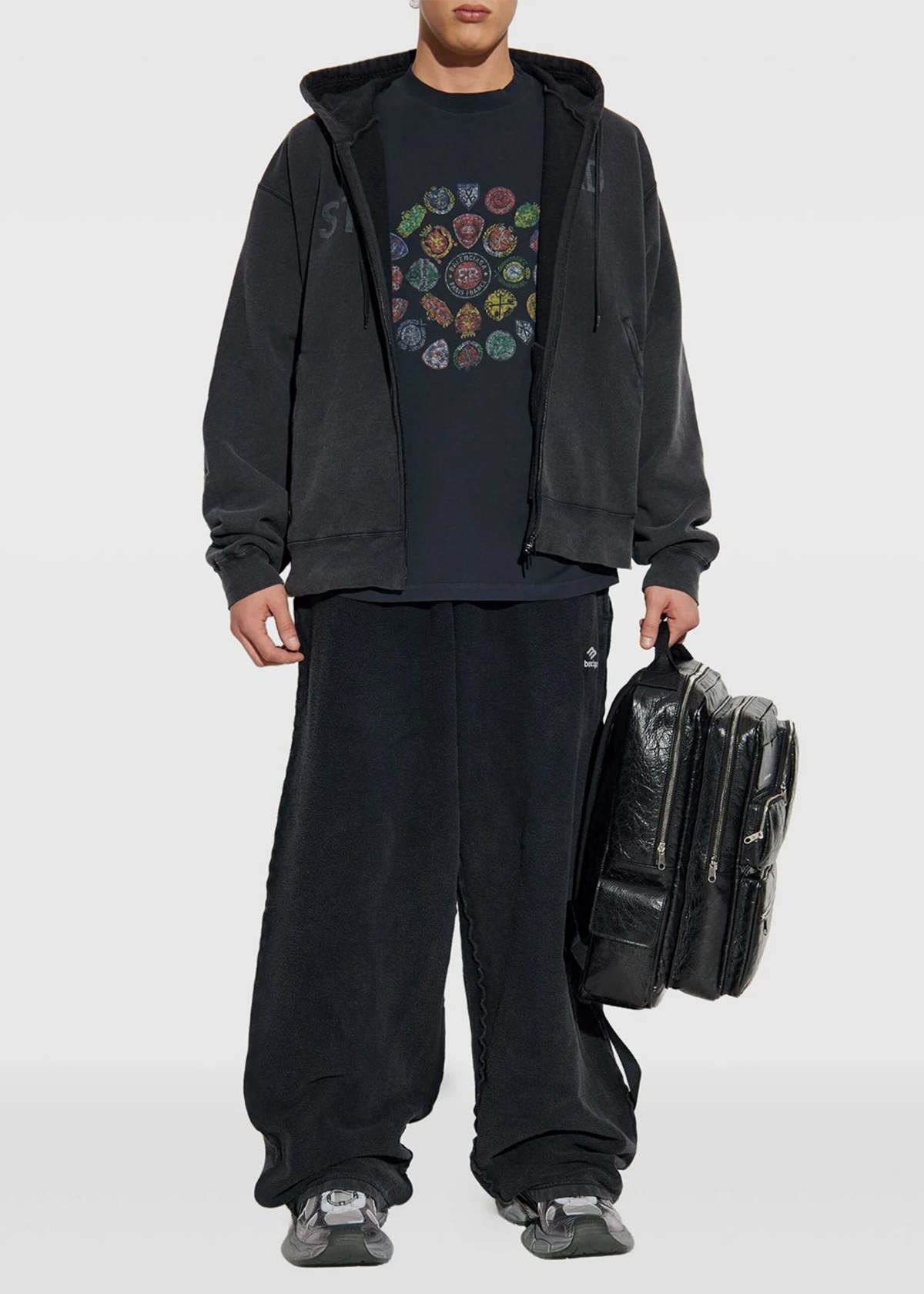 Balenciaga Washed Black Standard Oversized Zip Up Hoodie - Faded Washed Black - Image 2 of 4