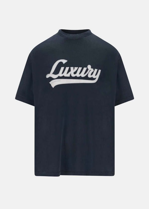 Balenciaga Washed Navy Luxury Script T-Shirt