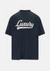 Balenciaga Washed Navy Luxury Script T-Shirt - Thumbnail 1