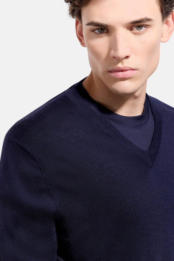 Filippo De Laurentiis Wool Silk Cashmere V-Neck Sweater - Navy