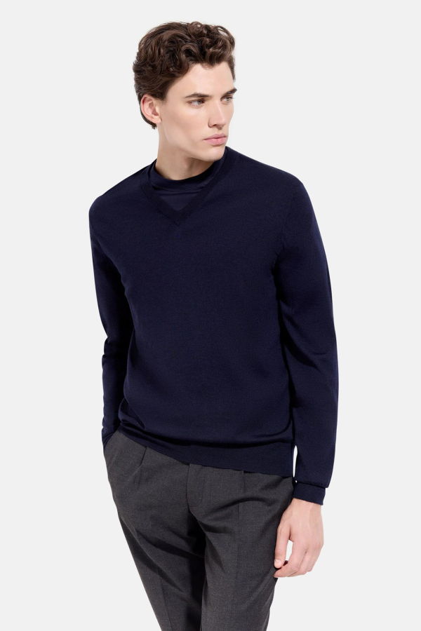 Filippo De Laurentiis Wool Silk Cashmere V-Neck Sweater - Navy