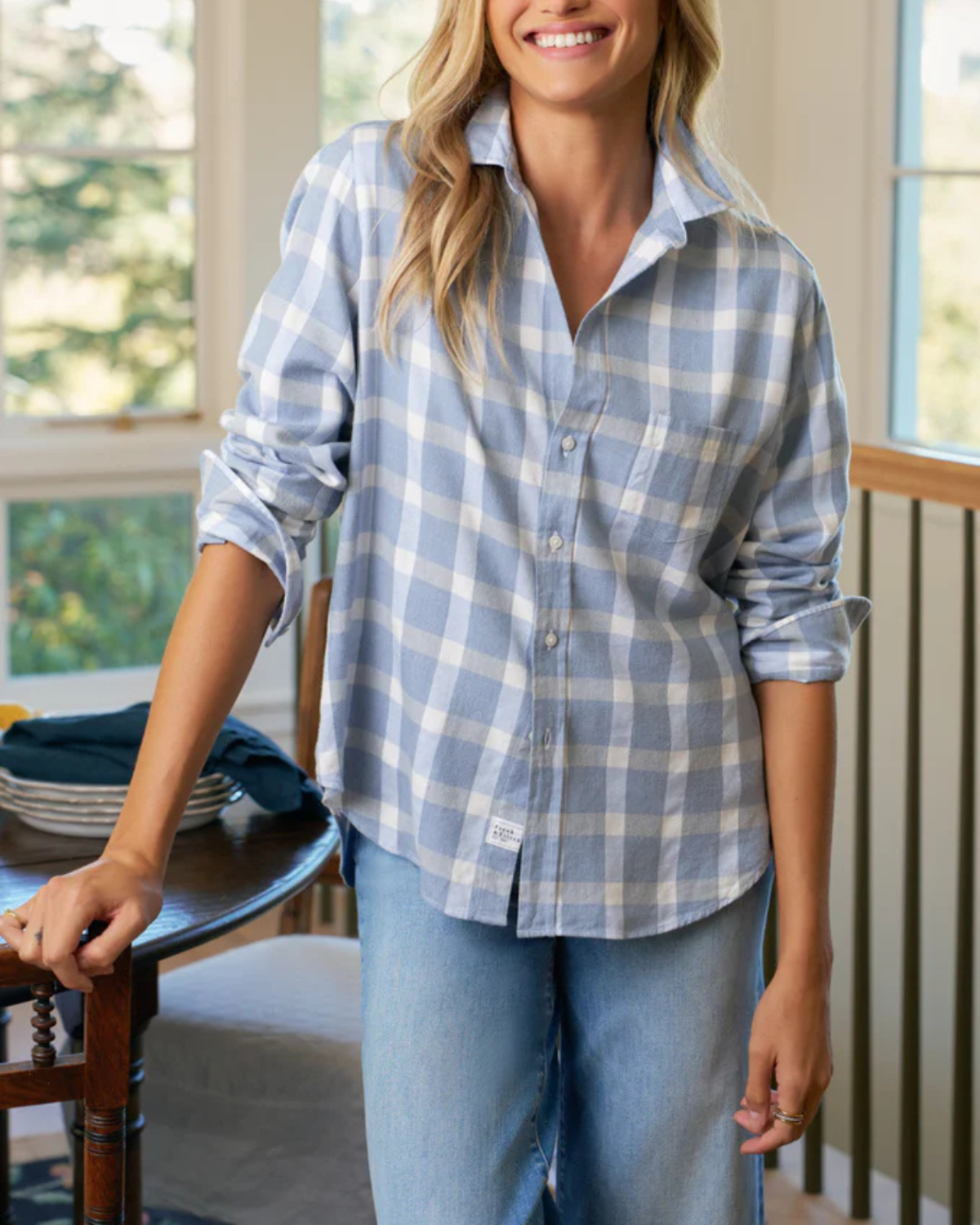 Frank & Eileen Eileen Relaxed Button-Up Shirt - Large Blue/ White Check - Image 2 of 4
