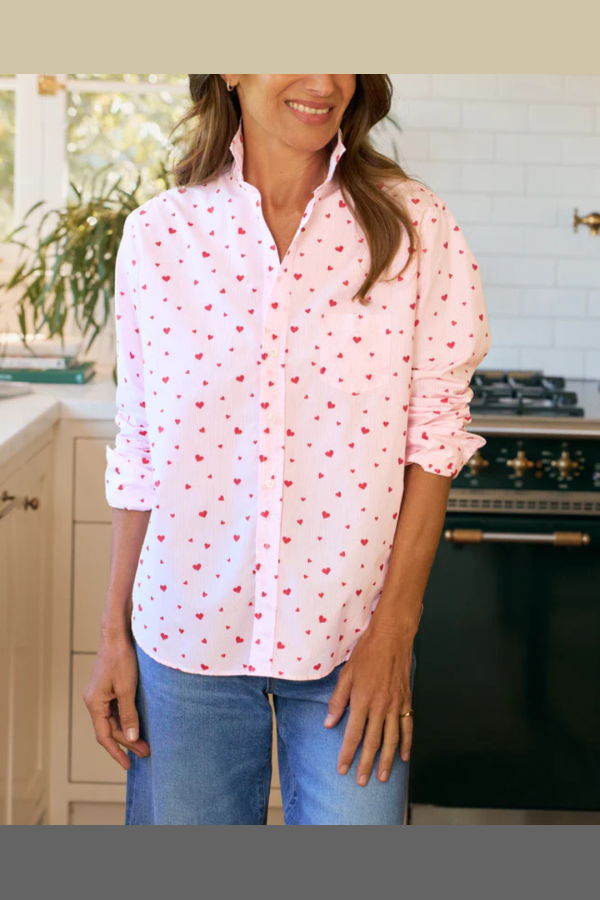 Frank & Eileen Eileen Relaxed Button-Up Shirt - PINK STRIPE / RED HEARTS