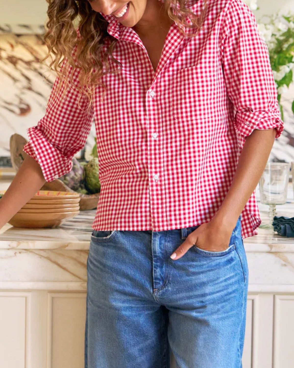 Frank & Eileen Silvio Untuckable Button-Up Shirt - Red Gingham - Image 4 of 4