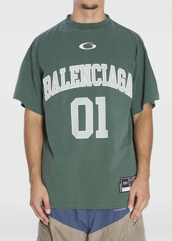 Balenciaga Dark Green Basketball T-Shirt - Dark Green/Light Grey