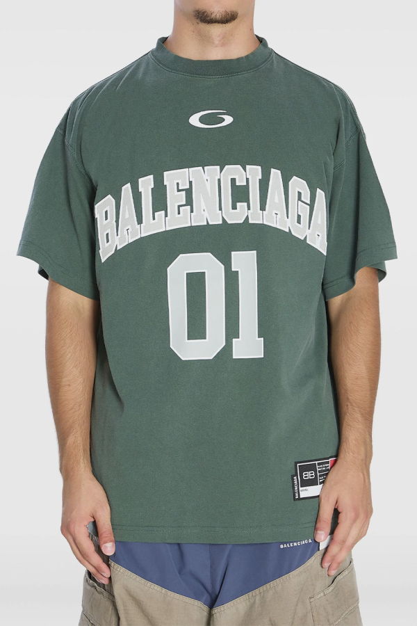 Balenciaga Dark Green Basketball T-Shirt - Dark Green/Light Grey