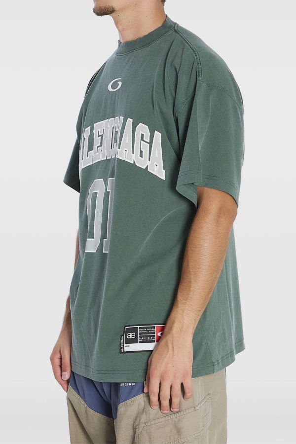 Balenciaga Dark Green Basketball T-Shirt - Dark Green/Light Grey