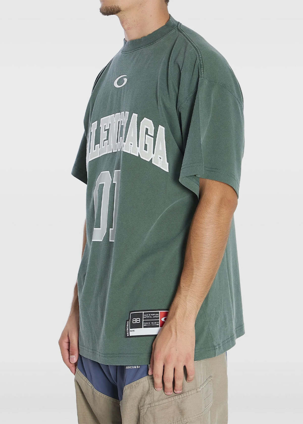 Balenciaga Dark Green Basketball T-Shirt - Dark Green/Light Grey - Image 2 of 5