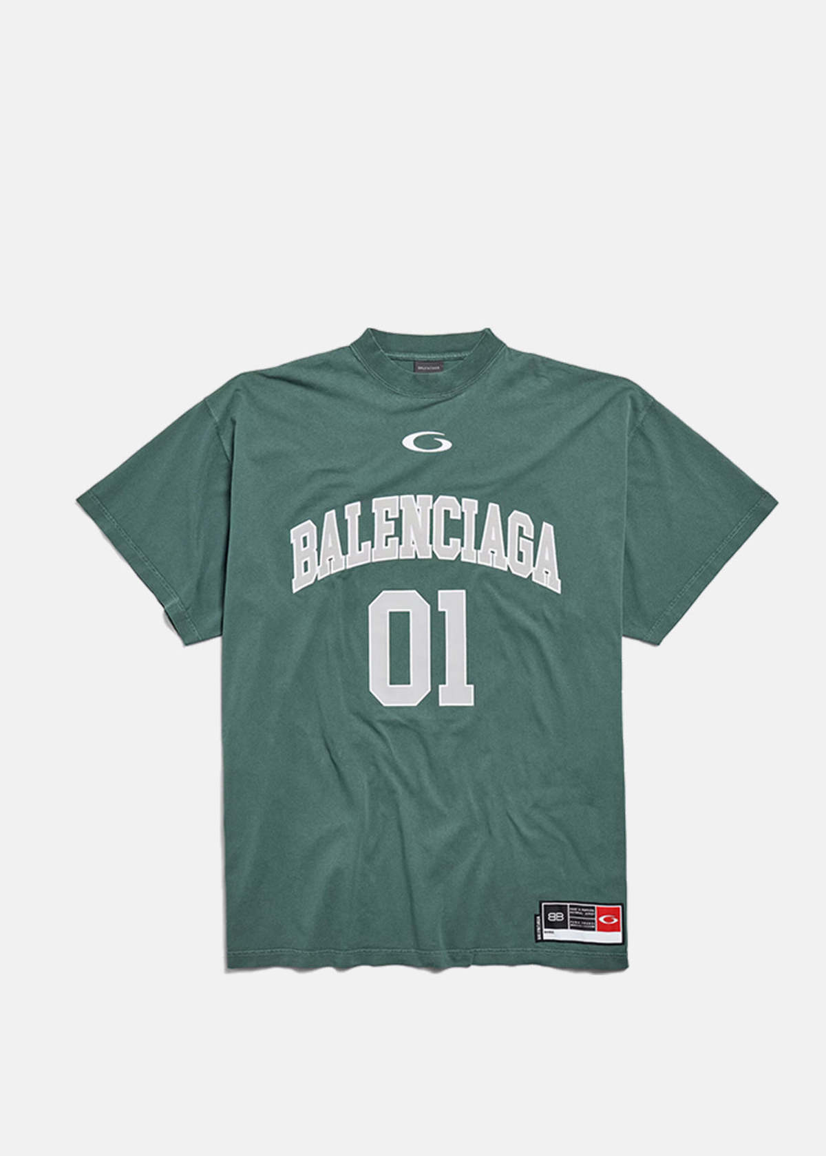 Balenciaga Dark Green Basketball T-Shirt - Dark Green/Light Grey - Image 4 of 5