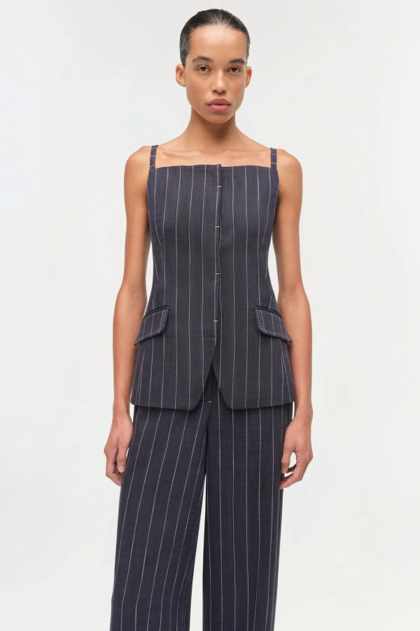 Jonathan Simkhai Edie Square Neck Top - Midnight Stripe