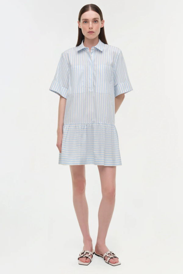 Jonathan Simkhai Cris Cotton Shirt Dress - Hydrangea Blue Stripe Multi