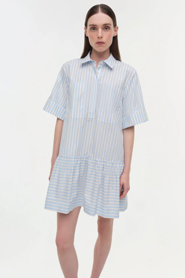Jonathan Simkhai Cris Cotton Shirt Dress - Hydrangea Blue Stripe Multi