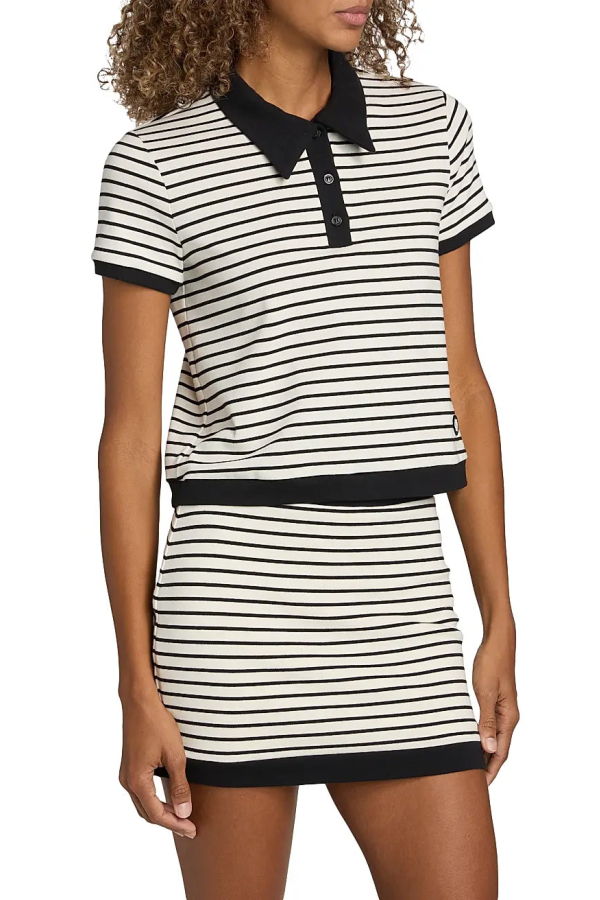 Jonathan Simkhai Cullen Striped Stretch Cotton-Blend Polo Shirt - Black Multi