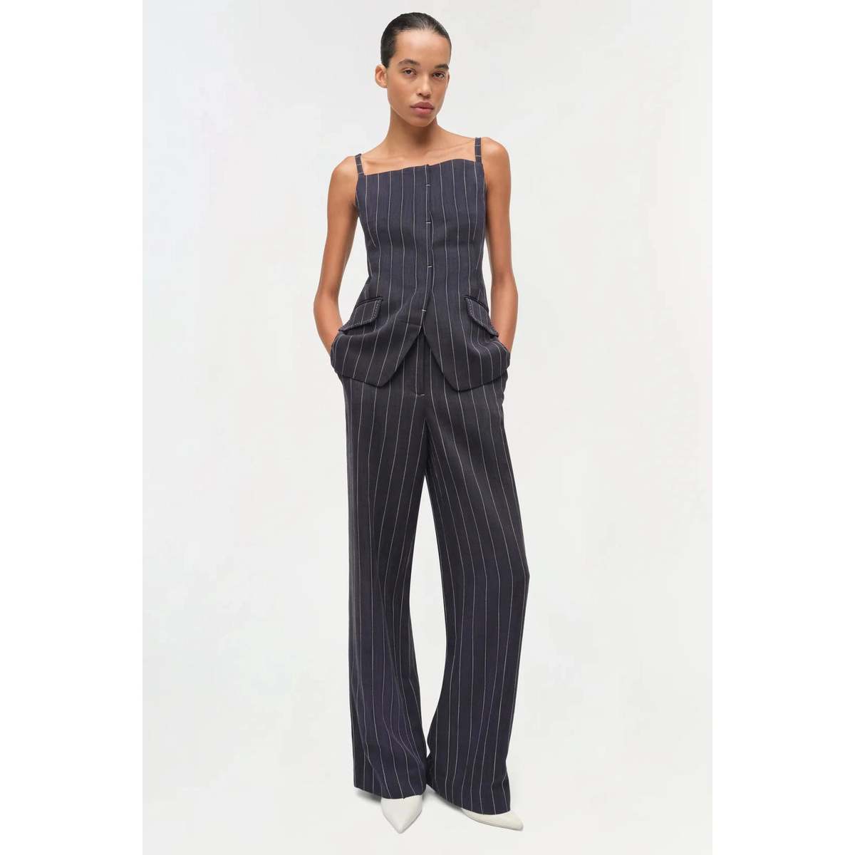 Jonathan Simkhai Tavar Pants - Midnight Stripe - Image 2 of 6