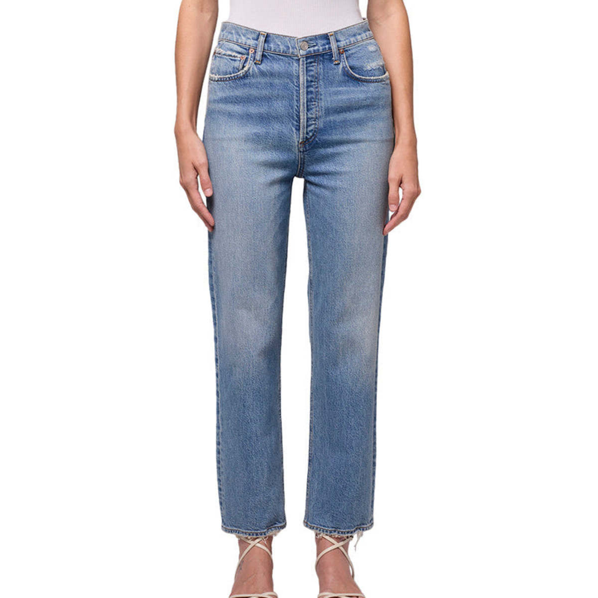 AGOLDE 90's Pinch Waist Crop High Rise Straight Jeans in Renew - Image 1 of 7