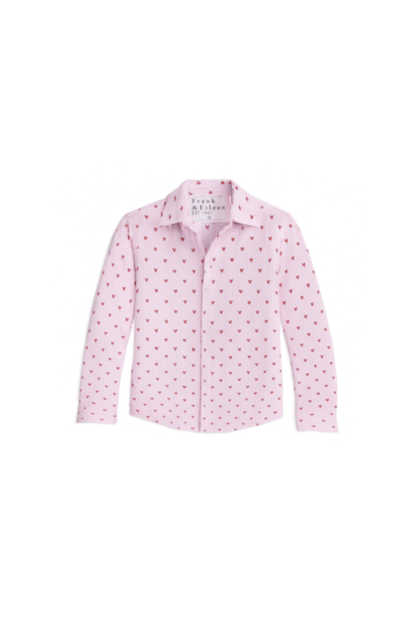 Frank & Eileen Silvio Untuckable Button-Up Shirt - Pink Stripe / Red Hearts