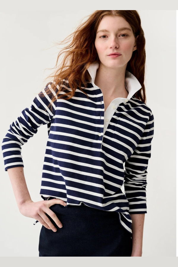 MASHBURN Franny Rugby Polo - Navy/White Heavy Jersey