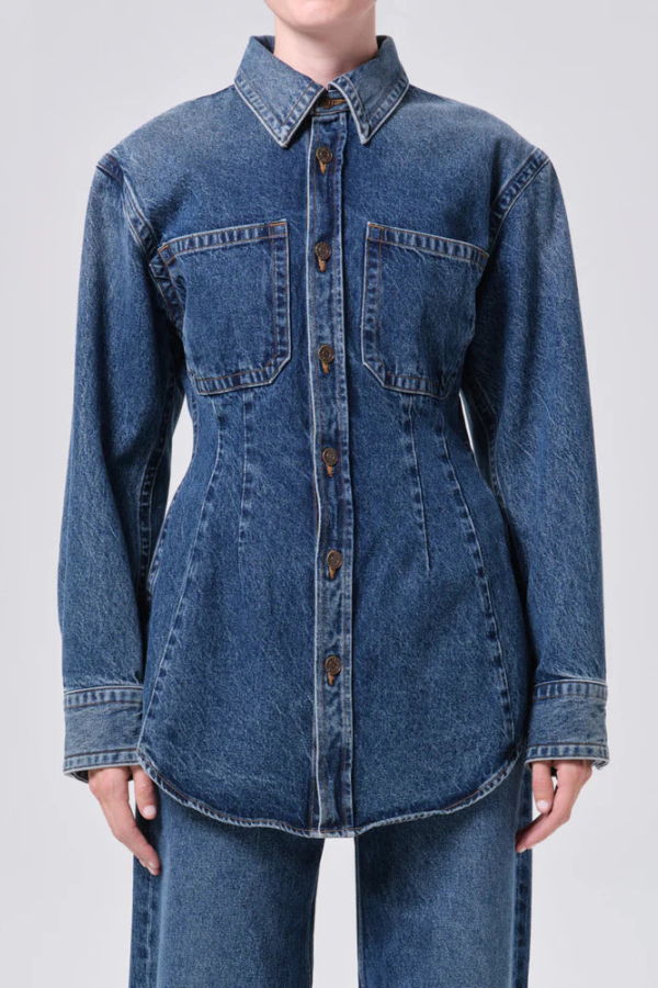 AGOLDE Wilma Denim Jean Shirt - Marbled Dark Indigo