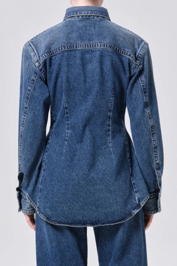 AGOLDE Wilma Denim Jean Shirt - Marbled Dark Indigo