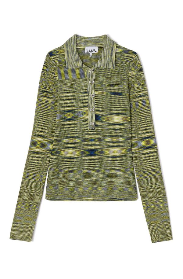 Ganni Spacedyed Knit Polo Top