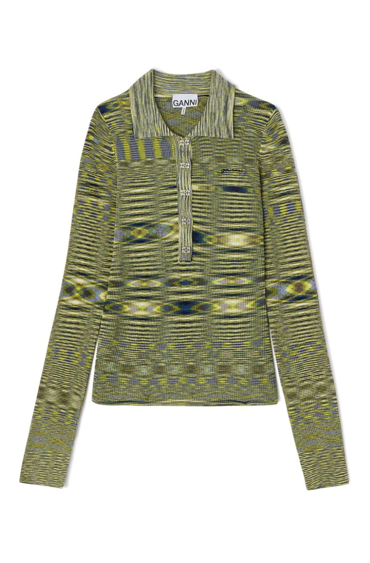 Ganni Spacedyed Knit Polo Top - Image 1 of 1