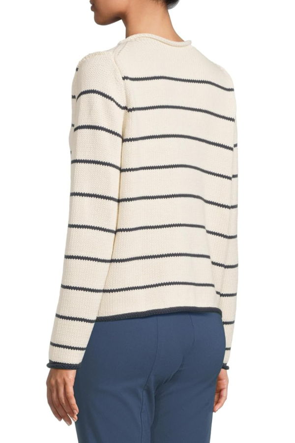 ELLIOTT LAUREN Striped Button Up Sweater - Navy/Cream