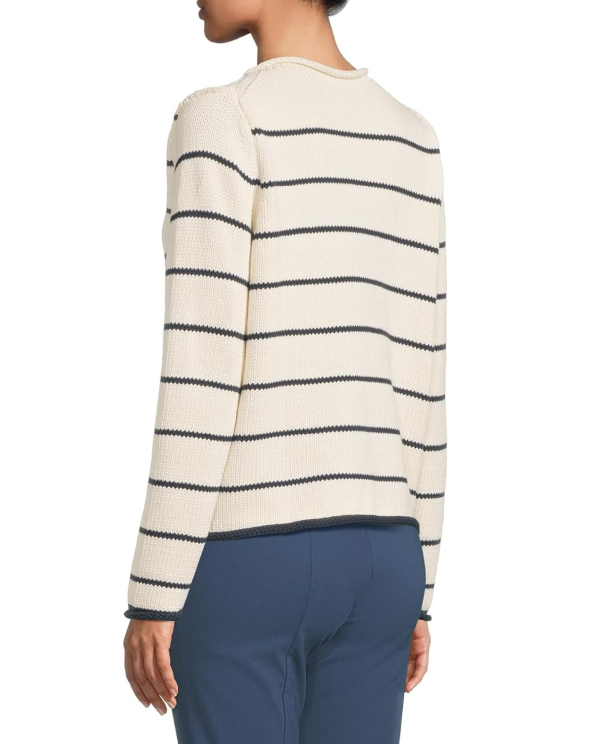 ELLIOTT LAUREN Striped Button Up Sweater - Navy/Cream - Image 2 of 2