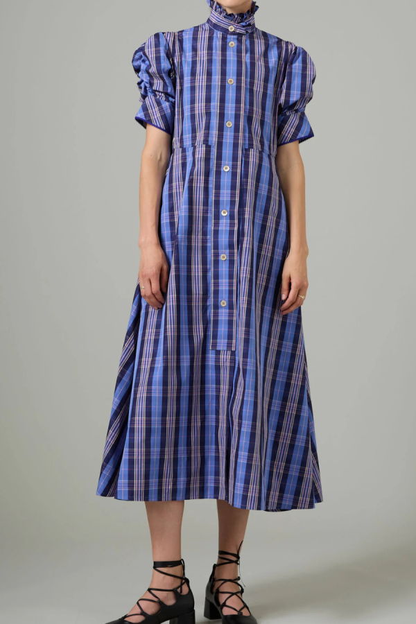 Thierry Colson Venetia Dress - Victorian Check Navy Blue