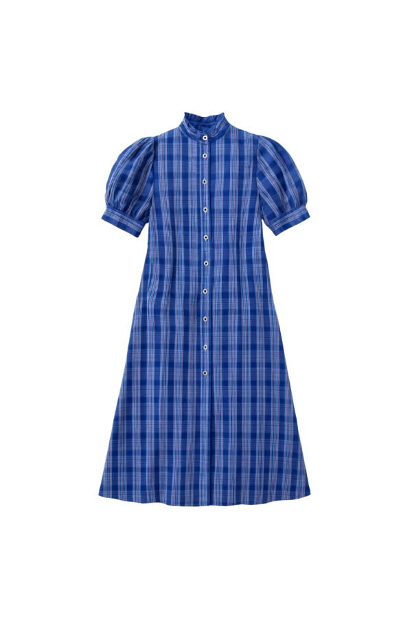 Thierry Colson Venetia Dress - Victorian Check Navy Blue