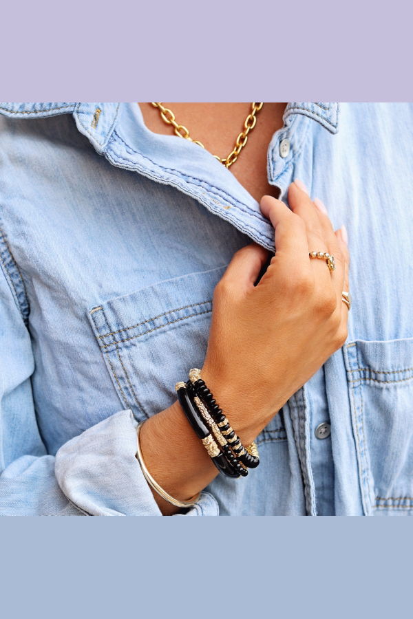 Bowood Lane Midnight Beach Stack Bracelet Stack - Black