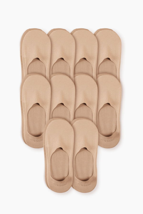Essoc Inc Unisex Cotton No Show Socks 10-Pack - Almond Beige