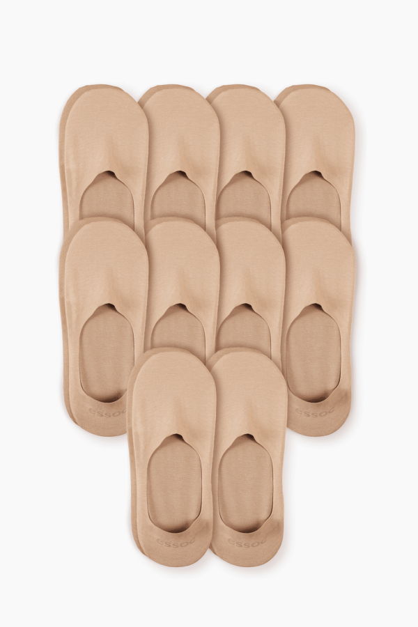 Essoc Inc Unisex Cotton No Show Socks 10-Pack - Almond Beige