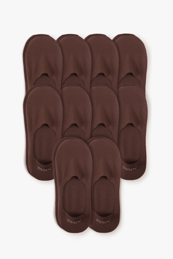 Essoc Inc Cotton No Show 10-Pack Socks - Espresso Brown