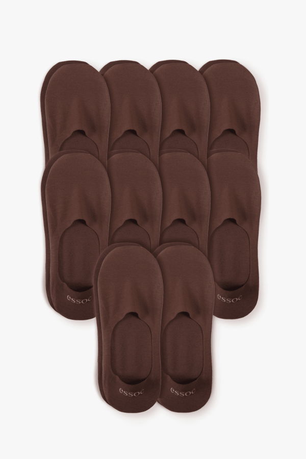Essoc Inc Cotton No Show 10-Pack Socks - Espresso Brown