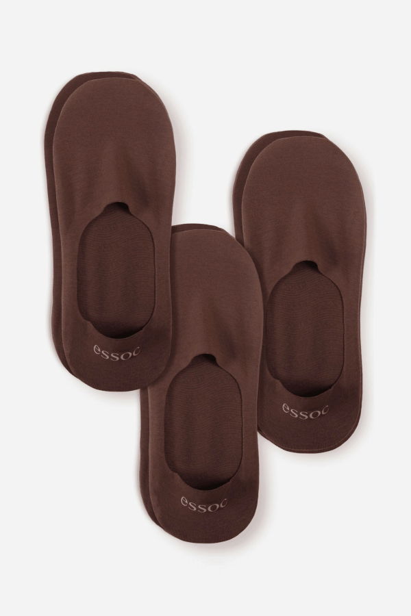 Essoc Inc Cotton No Show Socks 3-Pack - Espresso Brown