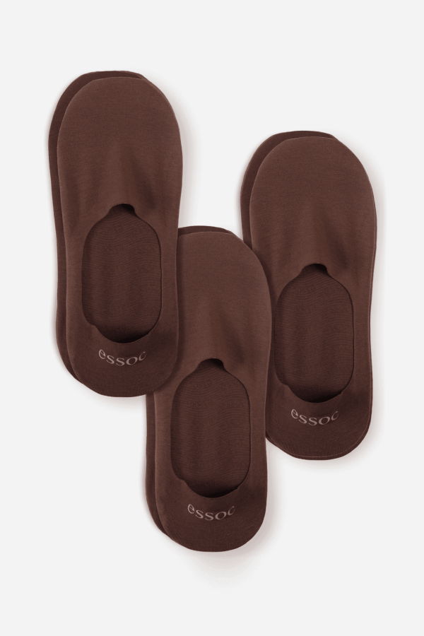 Essoc Inc Cotton No Show Socks 3-Pack - Espresso Brown