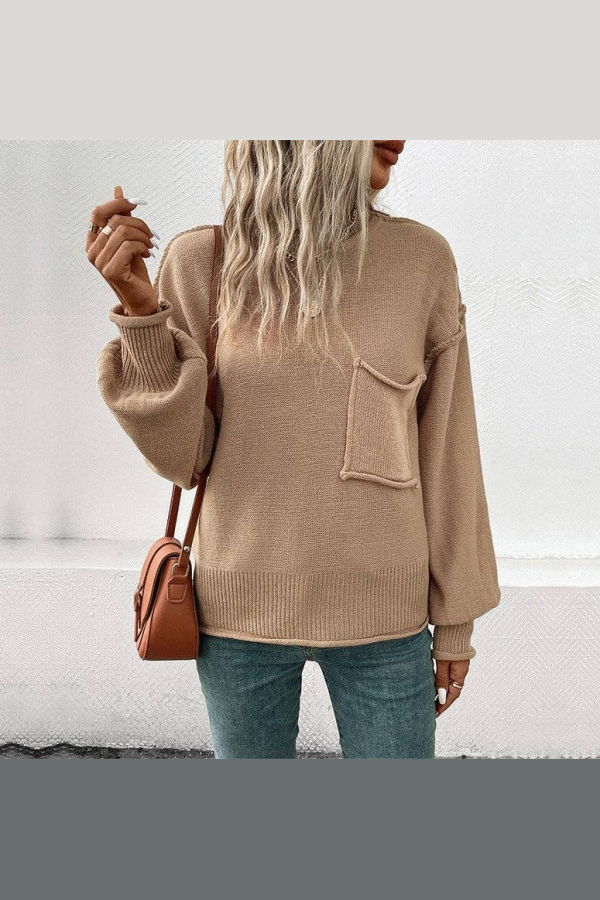 The Collective Park City Loose Stitch Raw Hem Sweater - Khaki