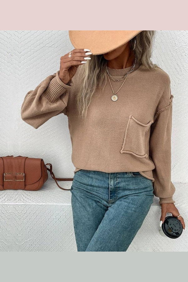 The Collective Park City Loose Stitch Raw Hem Sweater - Khaki