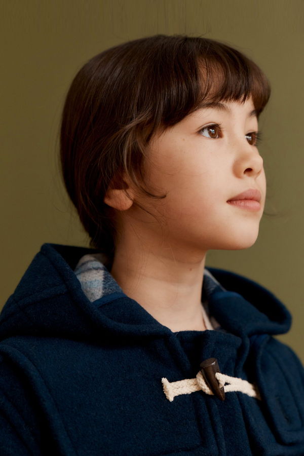 Kids Caramel Teddy Duffle Coat - Navy