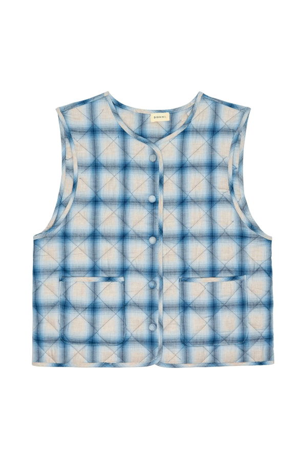 Donni. Quilted Plaid Flannel Vest - Blueberry