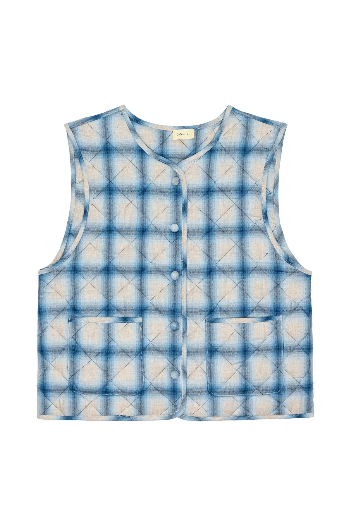 Donni. Quilted Plaid Flannel Vest - Blueberry - Image 2 of 5