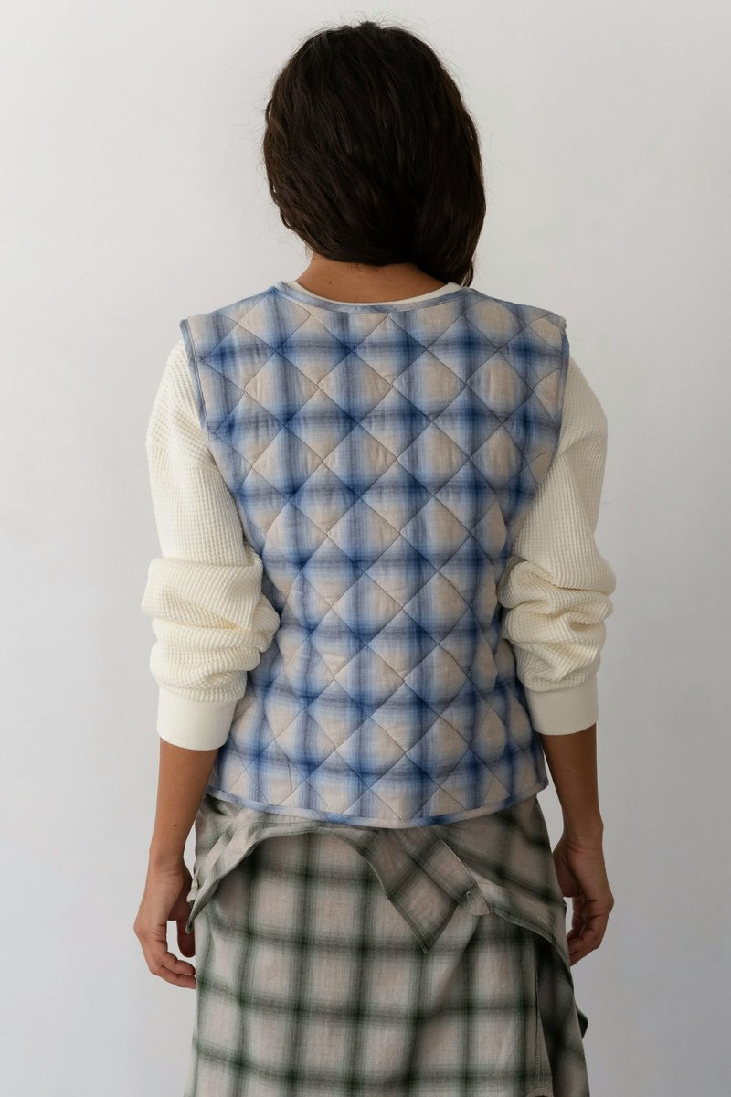 Donni. Quilted Plaid Flannel Vest - Blueberry