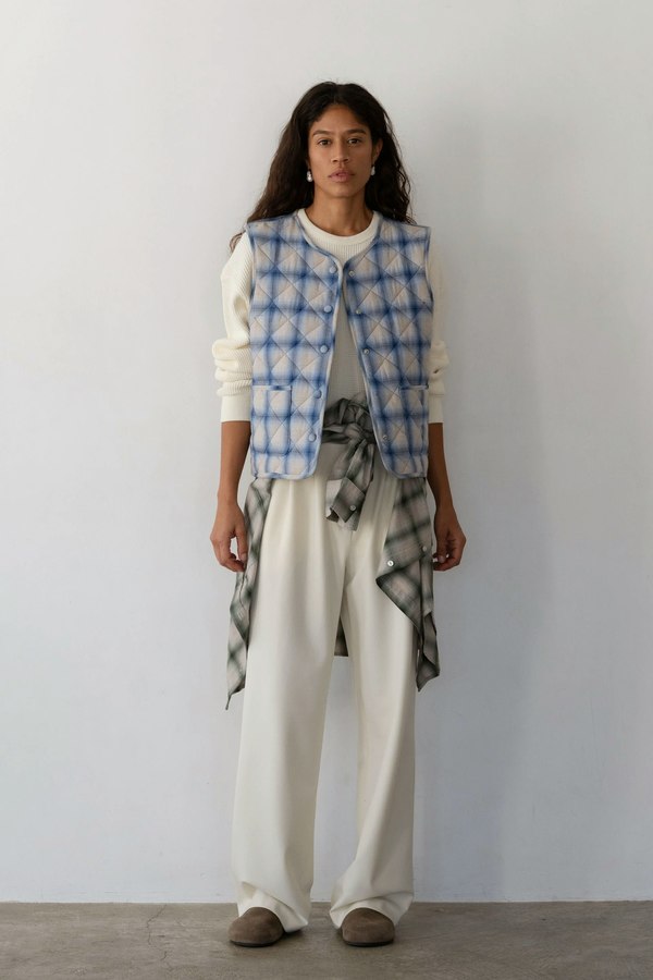 Donni. Quilted Plaid Flannel Vest - Blueberry