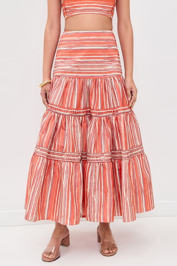 Alexis Elaina Skirt - Crimson Stripe