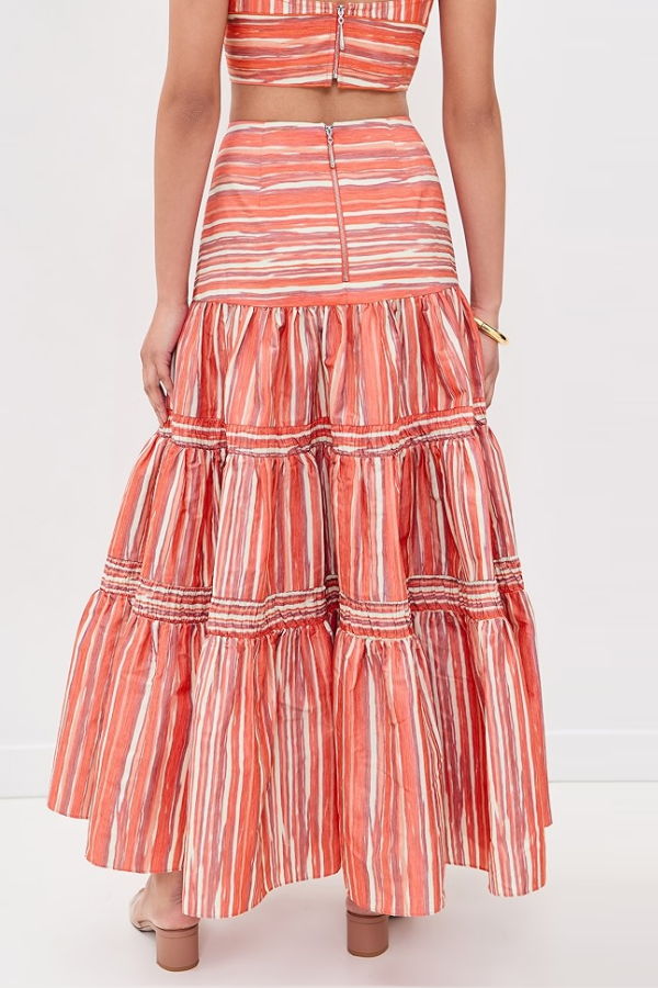 Alexis Elaina Skirt - Crimson Stripe