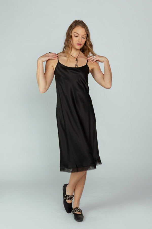 Brazeau Tricot Silk Petal Slip Dress - Black