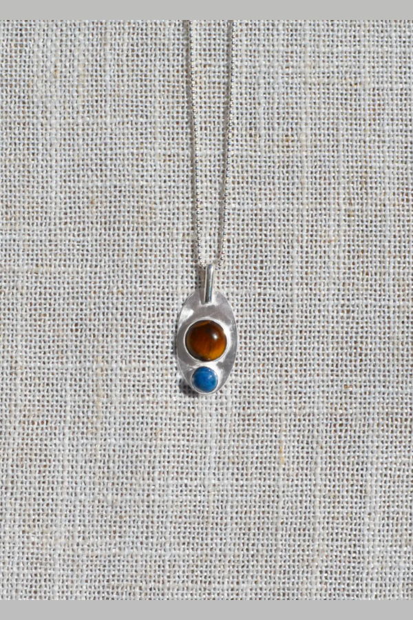 Gem & Blue Tiger's Eye Pendant Necklace